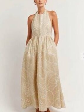 DISSH Beige and White Halter Tiered Dress